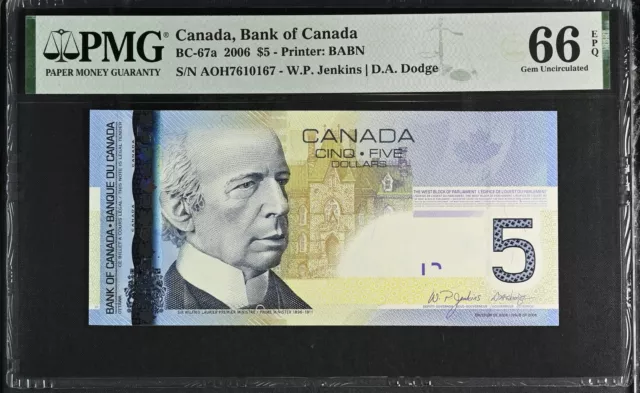 Canada 5 Dollars 2006 P 101Aa Jenkins Dodge Gem UNC PMG 66 EPQ