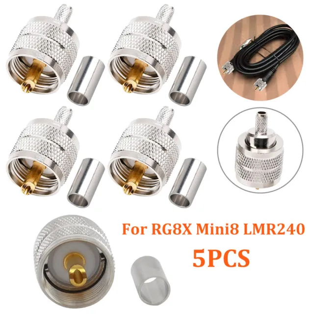 5 Stk PL259/UHF-Stecker für RG8X Mini8 LMR240 männliche Klemm-Kompressionshülse