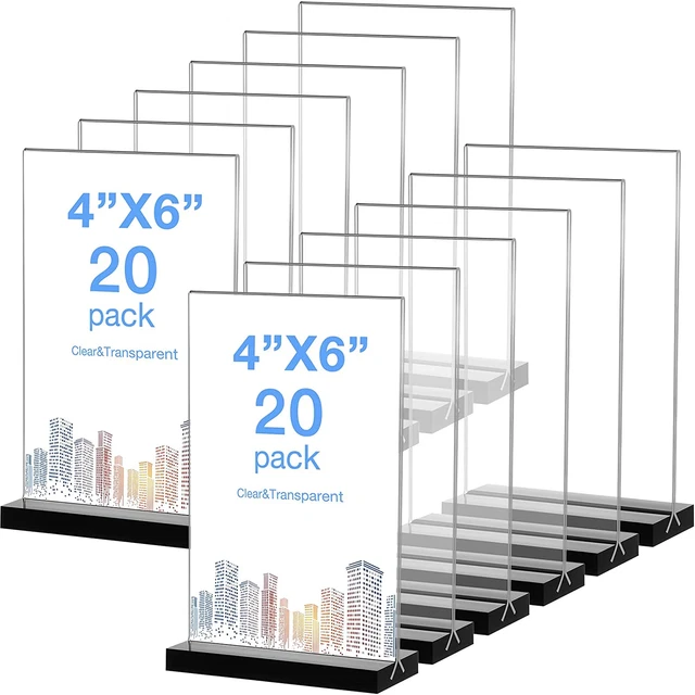 20 Pack Acrylic Sign Holder 4 X 6 Inches Table Sign Holder Clear Plastic Poster
