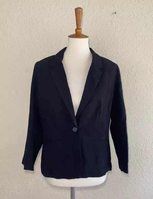 Kensie Womens One Button Stretch Crepe Blazer Black Size Small