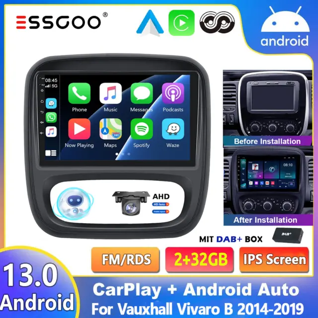 DAB+ Car Radio Stereo Carplay Android 13 GPS RDS+CAM For Vauxhall Vivaro B 14-19