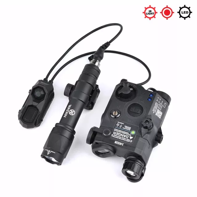 Tactical Hunting PEQ 15 Red Blue Dot Laser Sight Metal Flashlight Aiming Device