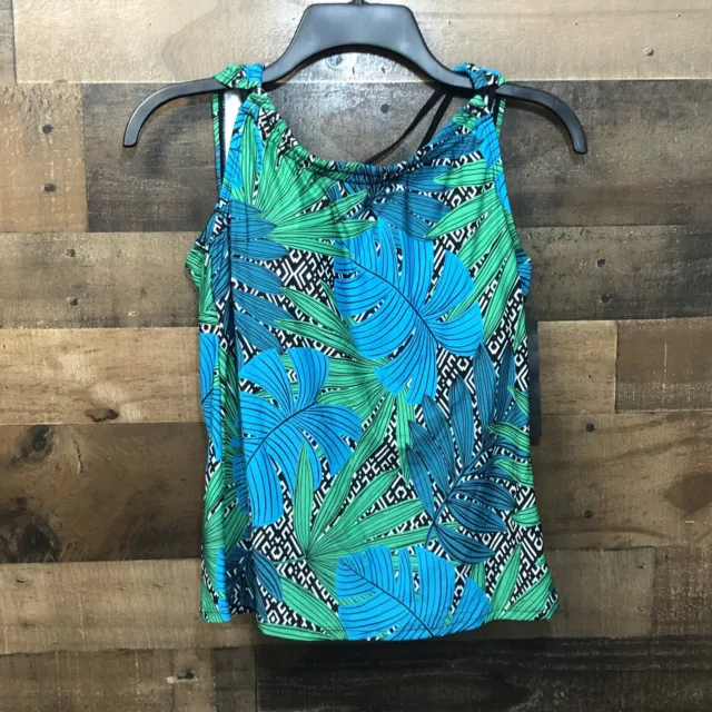 New Jantzen Palm Springs H-Back Tankini Swim Top Size 6 Blue Green