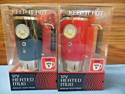 Lot of 2 Tech Tools 12V Analog Temperature Gauge Insulated Auto Mug Black & Red