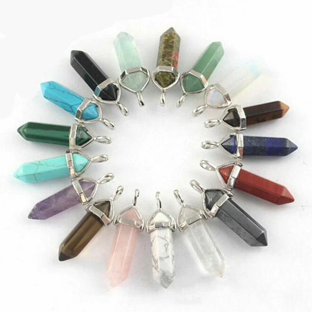 32PCS Hexagonal Healing Pointed Crystal Stone Natural Quartz Necklace Jewelry US