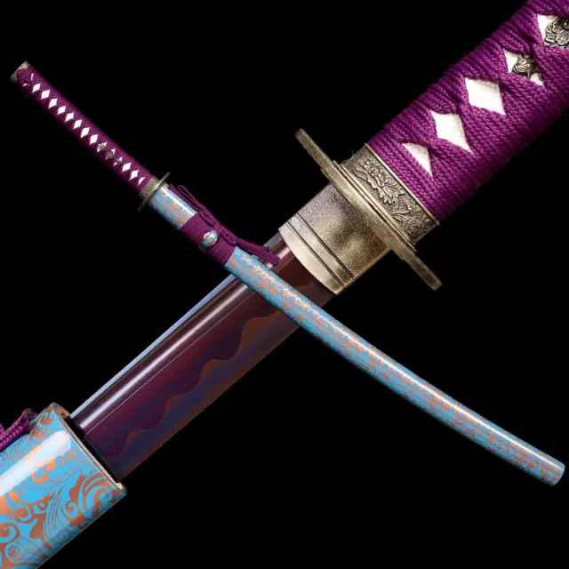 Purple Katana 1095 Carbon Steel Battle Ready Japenese Samurai Sharp Sword
