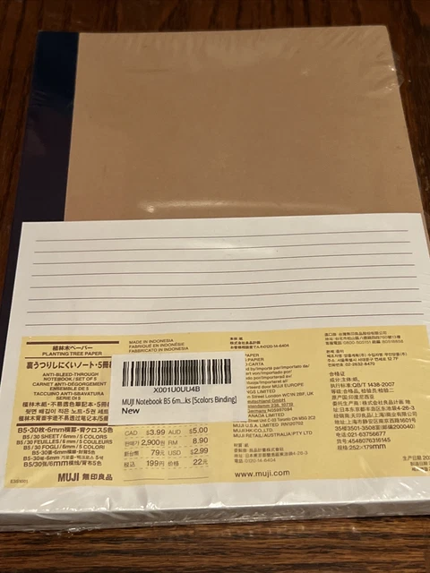 MUJI Notebook B5 6mm Rule 30sheets - Pack of 5books 5colors Binding