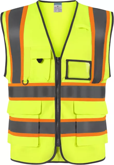 HIGH VISIBILITY SAFETY Vest with Pockets, Mic Tab, Reflective Strips A ...