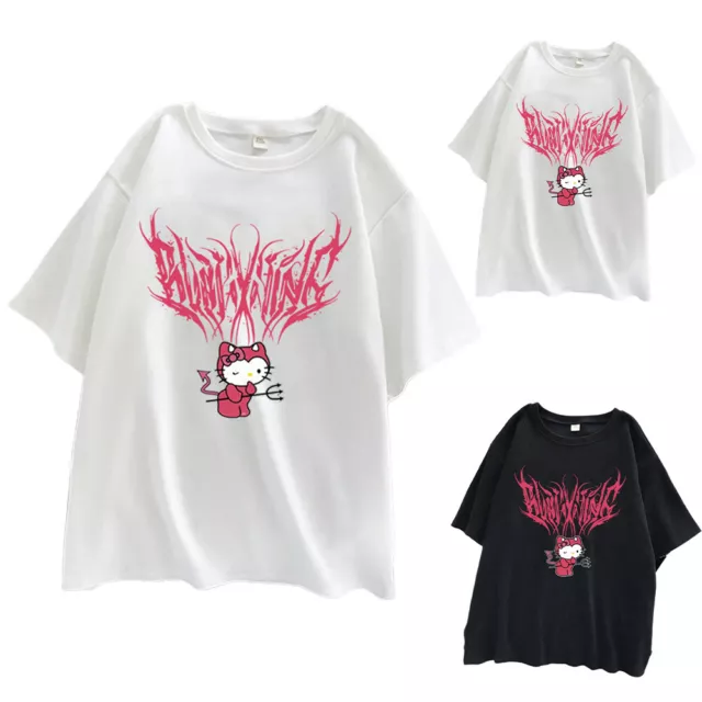 Women Girls Hello Kitty Cat Printed Short Sleeve T-Shirt Casual Blouse Tee Tops