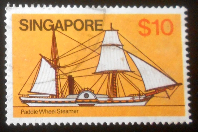 Singapore - Singapour - 1980 Definitive Ships 10 $ Paddle Wheel Steamer used (64