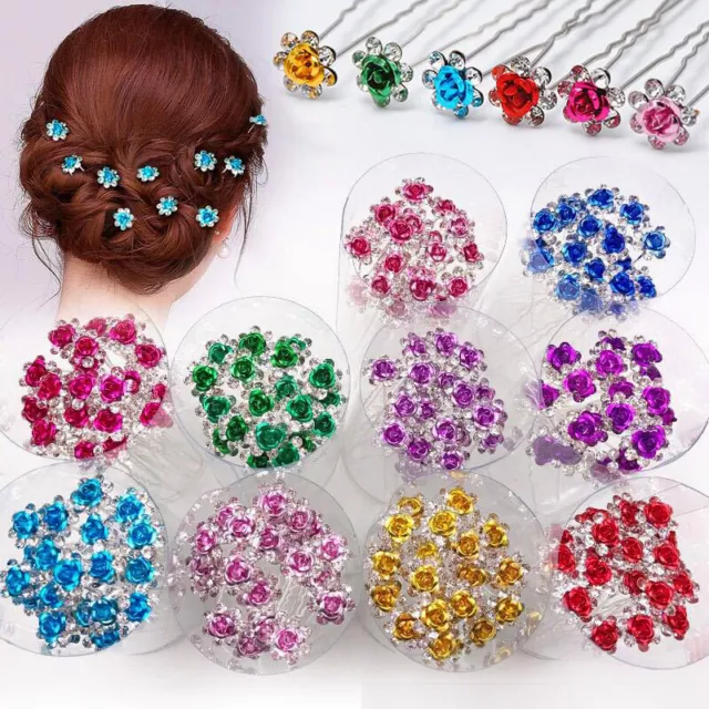 20 Hair Bun Pins Hairpin Crystal Rhinestone Bling Bridal Wedding Styling Flower