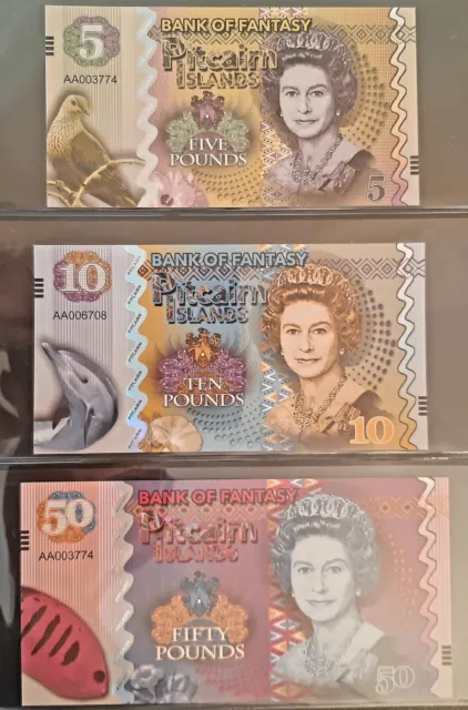 Pitcairn Islands - lots de 5 billets ( 5,10,50,100 et 500 pounds - Série AA.