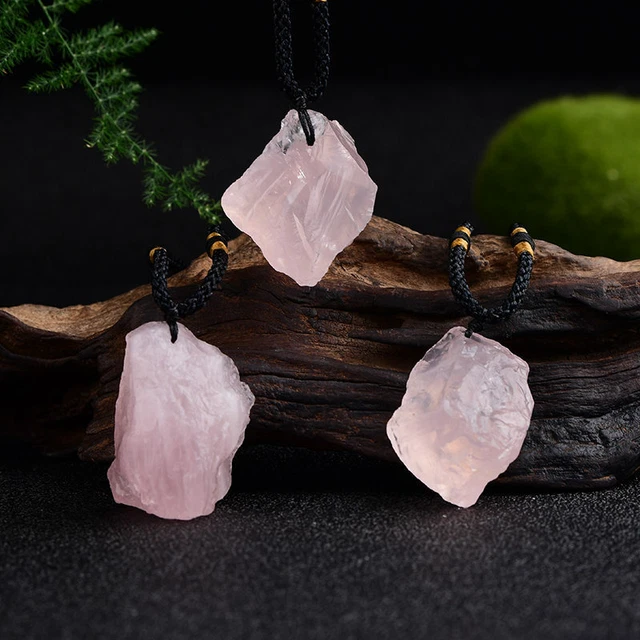 Natural Pink Rose Quartz Crystal Pendant Chakra Healing Gemstone Necklace Reiki