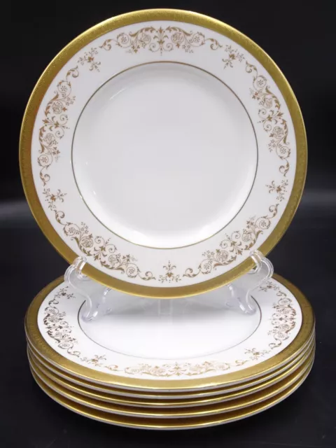 6 Royal Doulton "Belmont" Gold Encrusted 8" Salad Plates H4991 ~ Never Used