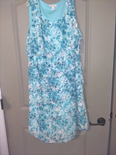 Dressbarn Women's Size 22 Blue Floral Tiered Chiffon Dress