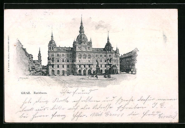 Ansichtskarte Graz, Fassade des Rathaus 1899