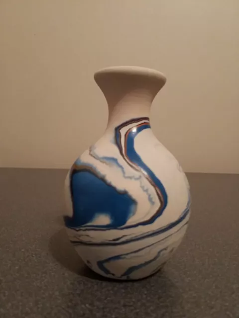 Nemadji Pottery Indian Art Vase Handmade Native Clay Blue Marble Swirl USA Mini