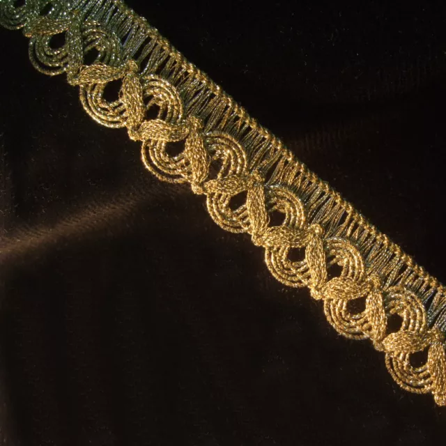 Antique gold metallic lace trim swag brocade braid loops yardage 1" wide vtg