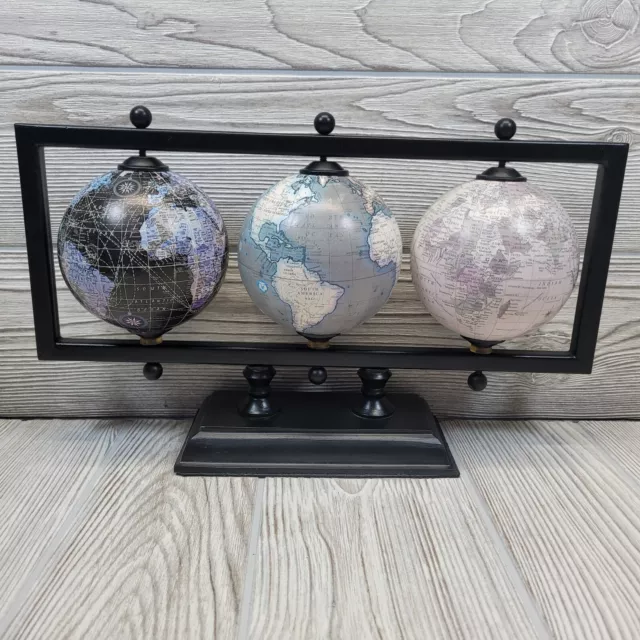 Trio Rotating Globe Earth World Decor Desktop Educational Home Office Map Study