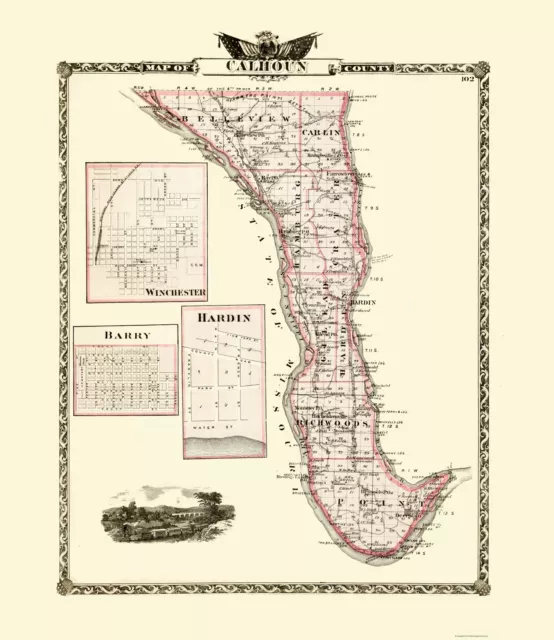 Calhoun County Illinois - Warner 1876 - 23.00 x 26.59