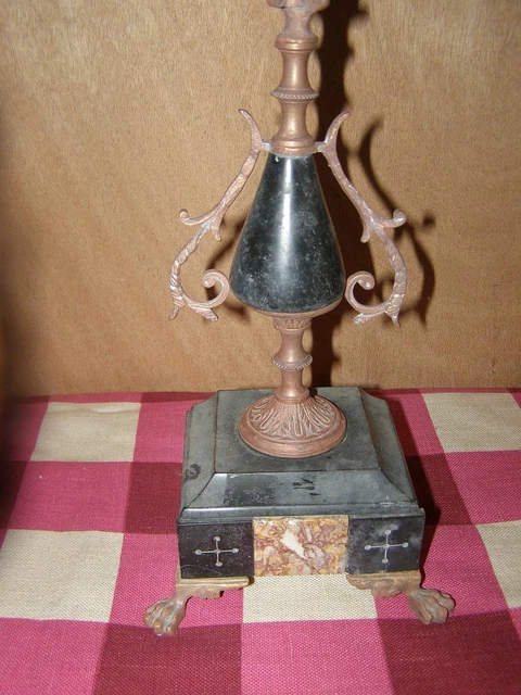 Chandelier Lampe De Table Ancien - Marbre Et Laiton - Style Art Nouveau / Baroque