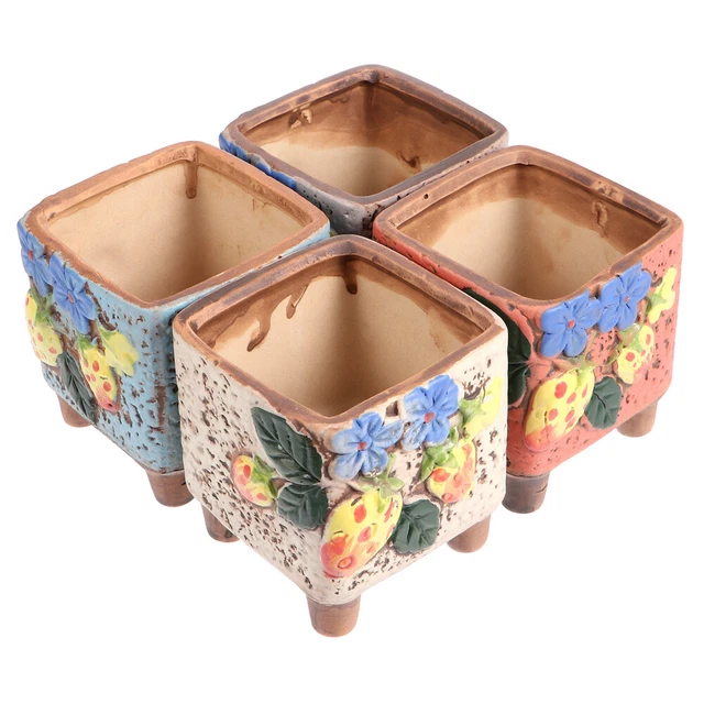 4 Pcs Succulent Flower Pot Ceramics Office Tiny Porcelain Planter