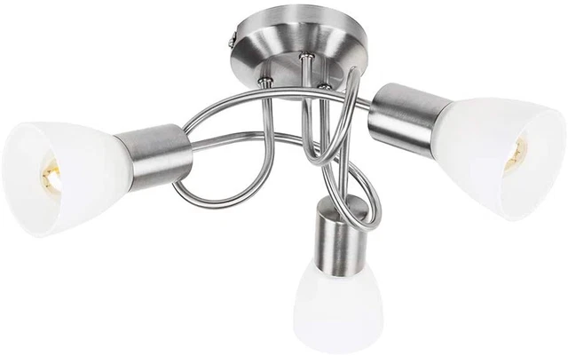 MiniSun Modern 3-Wege Deckenleuchte gebürstetes Chrom mattiert Opal Glasschirme