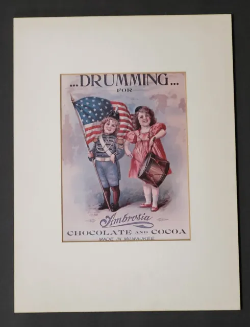 Drumming for Ambrosia Chocolate and Cocoa Made in Milwaukee patriotic ad matted