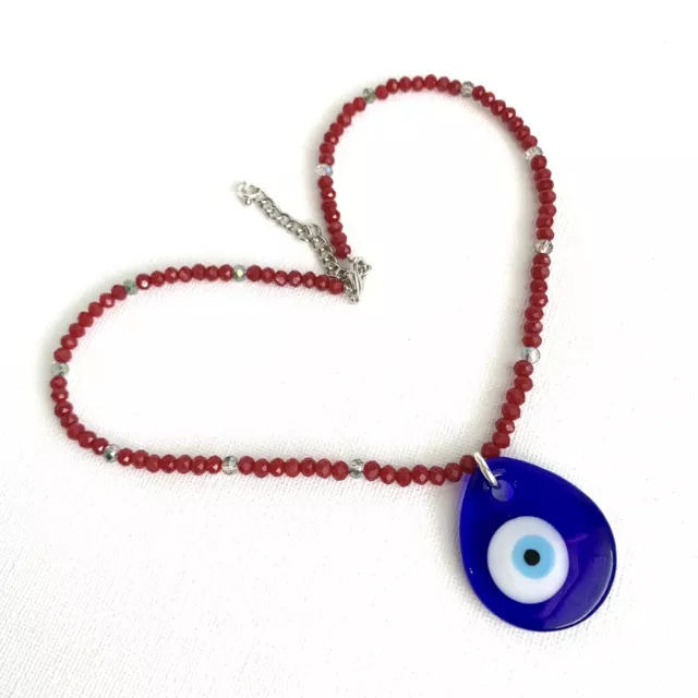 Evil Eye Pendant Charm Red Crystal Glass Beads Choker Necklace Shiny Jewelry 4th