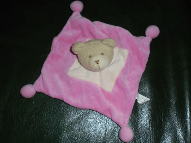 Doudou Carre Sabiluc Ours Plat Beige Et Rose  2 Tons