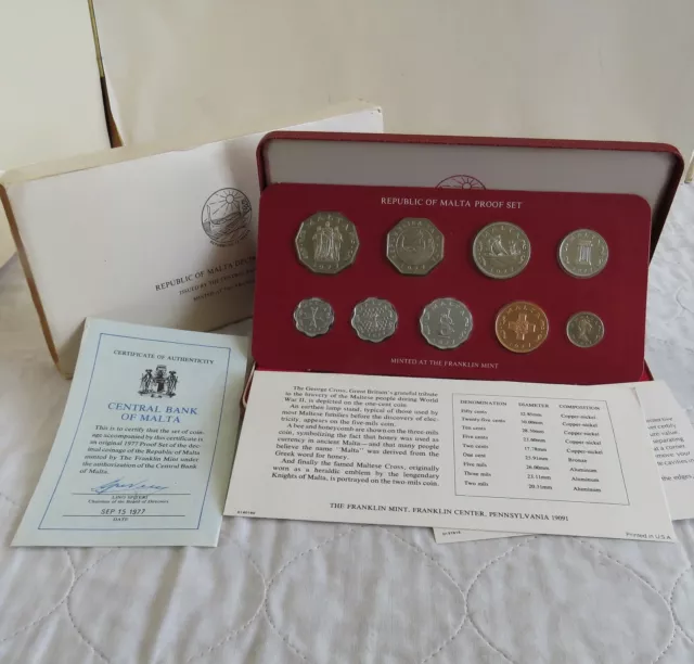 MALTA 1977 9 COIN PROOF SET - sealed/coa/outer