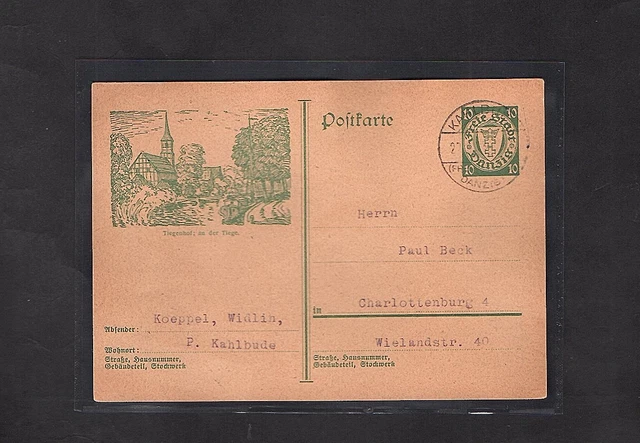 Danzig, Ganzsache Mi.-Nr. P 45, Tiegenhof von Kahlbude gelaufen.