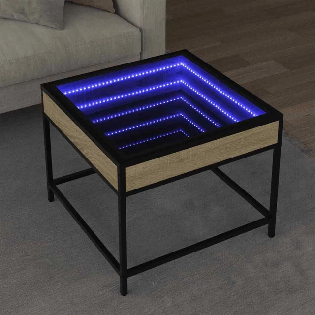 Tavolino Da Salotto Con Luci LED Infinity VidaXL - Rovere Marrone, 90x50x30 Cm, Legno Multistrato, Carico Max 30 Kg