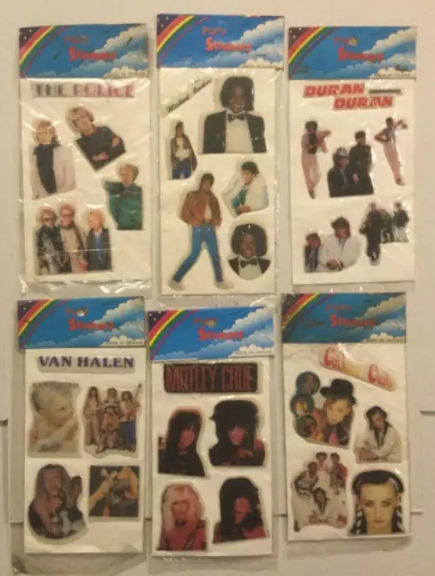6 New Unopened 80'S Puffy Sticker Motley Crue,Duran Duran,Van Halen,The Police