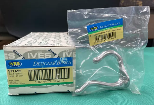 ALLEGION IVES By SCHLAGE Coat & Hat Hook 3" Model 571A92 Box of 20