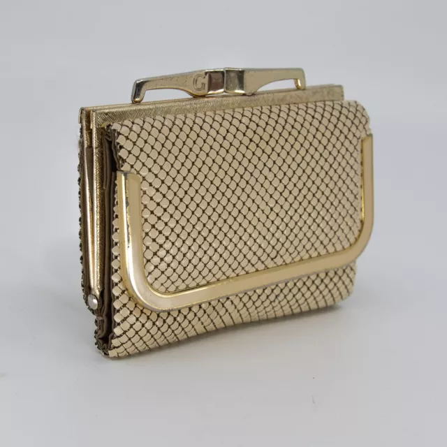 Vintage GLOMESH branded cream and gold ladies tri fold purse / wallet - c1980s 3