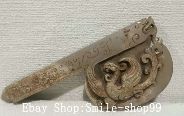 6" Old Han Dynasty Natural Hetian Jade Carved Dragon Beast Head Axe Weapon