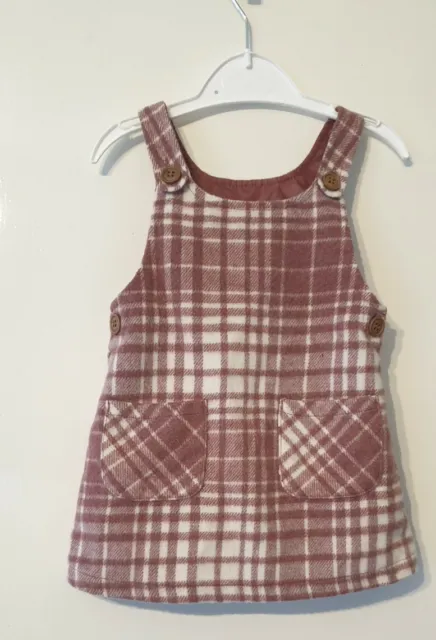 Pinafore Dress Brown Check Plaid Lined w/ Pockets Nutmeg 6/9 Months Baby Girls