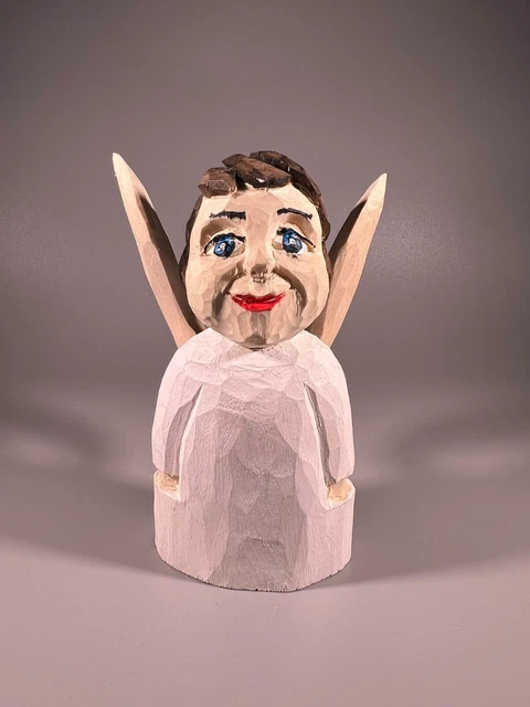 Angel Hand Carved & Painted Wood Folk, Traditional Handmade Hand Crafted