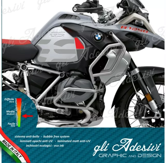 2 Adhésifs Côté Réservoir de Moto BMW R 1200 1250 GS Adventure LC New Rouge Grey