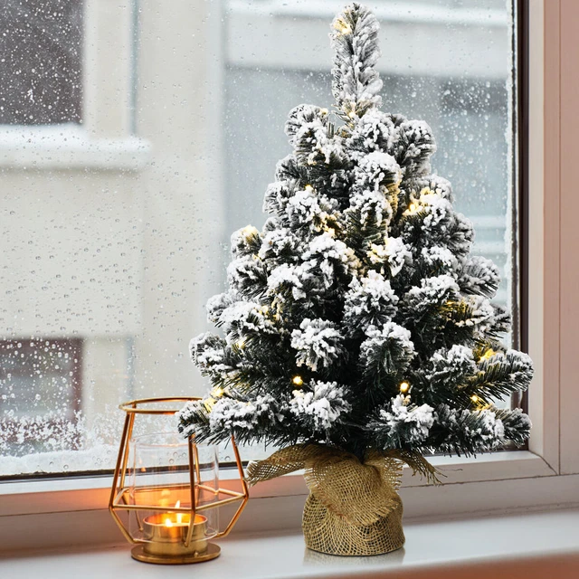 67CM Mini Christmas Tree Snow Flocked Decoration Tabletop Xmas Home LED Lights