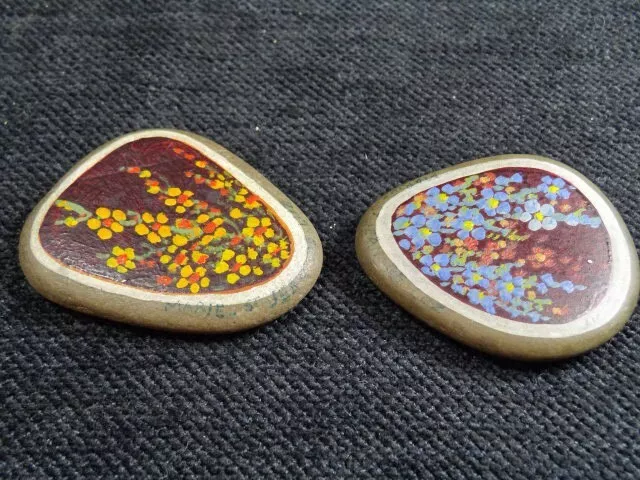 Pair Of Pebble Plates Painted Handmade Marie St Jean From Luz