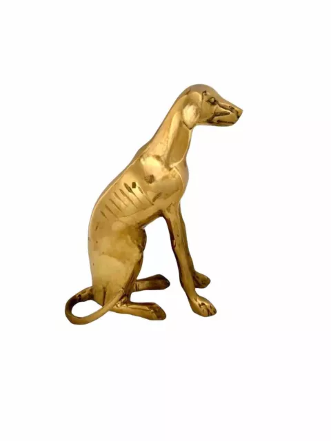 Dog Figurine Whippet Greyhound Sitting Statue Laquard Brass Medium Vintage Decor