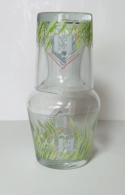 Vintage Alpac France French Tree Glass Bedside Water Carafe Tumbler Decanter Set