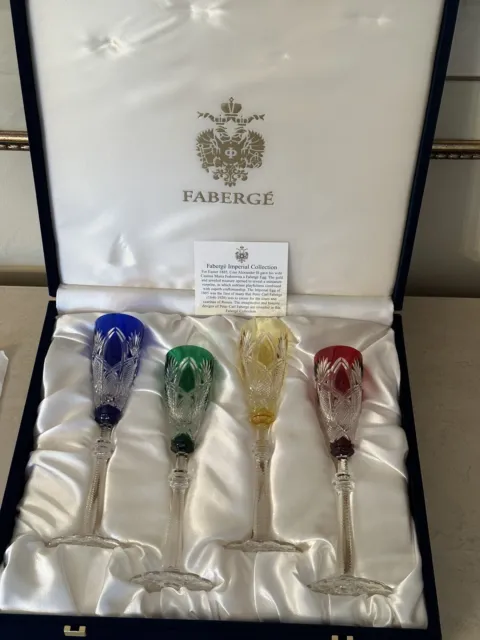 Signed Faberge Imperial Czar Crystal Liqueur Cordial Glass SET Of 4! In BOX!