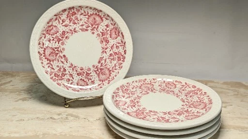 5  KANSAS CITY CENTRAL RAILROAD CHINA BREAD PLATE SYRACUSE ROXBURY FLORAL Maroon
