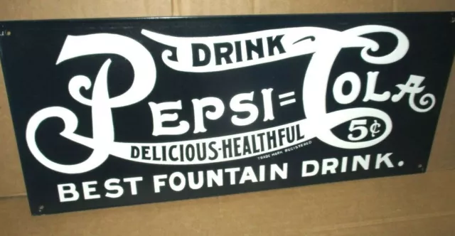 PEPSI-COLA Drink 5c -DELICIOUS HEALTHFUL Fountain & Gas Station SCREEN DOOR SIGN