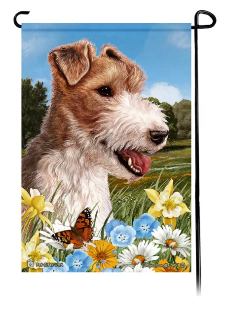 Summer Flowers Garden Flag - Wirehaired Fox Terrier