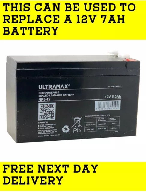 12V 5AH Home Alarm System Back Up Ultramax NP7-12 Battery Replaces 6Ah 7Ah 8Ah