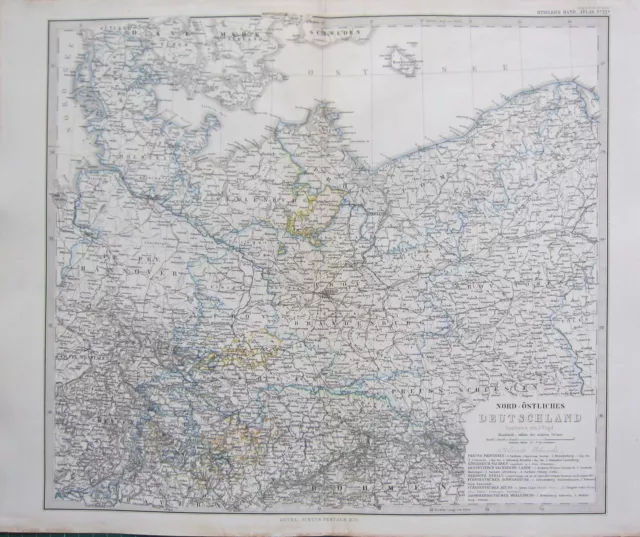 1870 Datum Landkarte ~ Deutschland & Polen Nord-Ostliches ~ Adolf Stielerhand